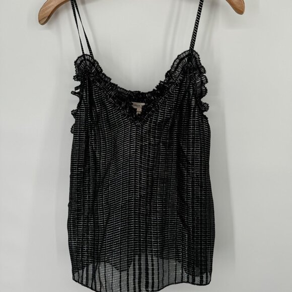 Rebecca Taylor Black silver Metallic Ruffle Camisole sleeveless Top Size 4 - Picture 3 of 9